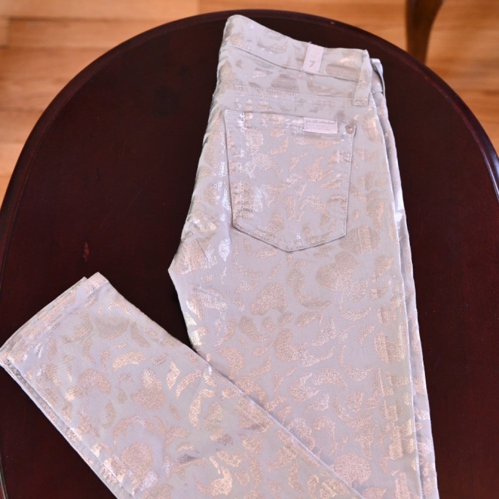 7 for all mankind skinny silver print jeans